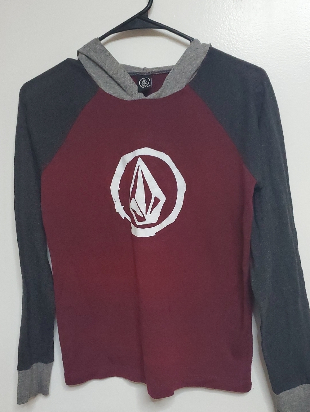 Volcom Maroon & Charcoal Hooded Raglan Sweatshirt